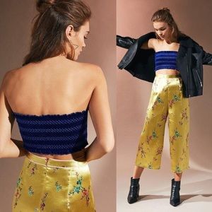 Silence + Noise Blue velvet smocked tube top